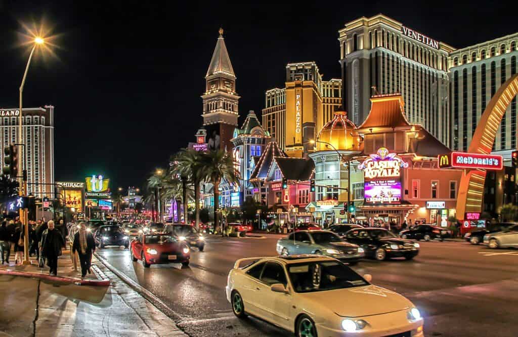 The las vegas strip at night.