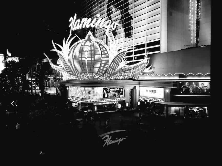 A black and white photo of the las vegas sign.