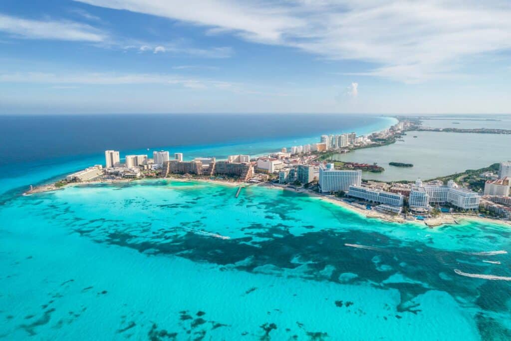 Aerial view of Cancun in July.