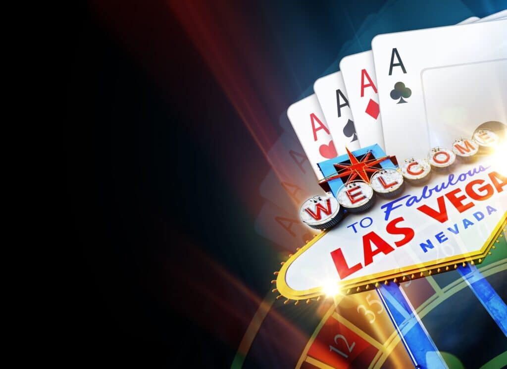 Welcome to las vegas sign with playing cards.
